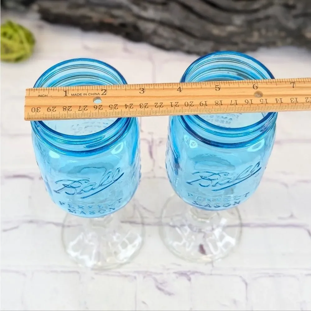 Set of 2 Limited Edition Redneck Blue Mason Jar Hillbilly Wine Glass